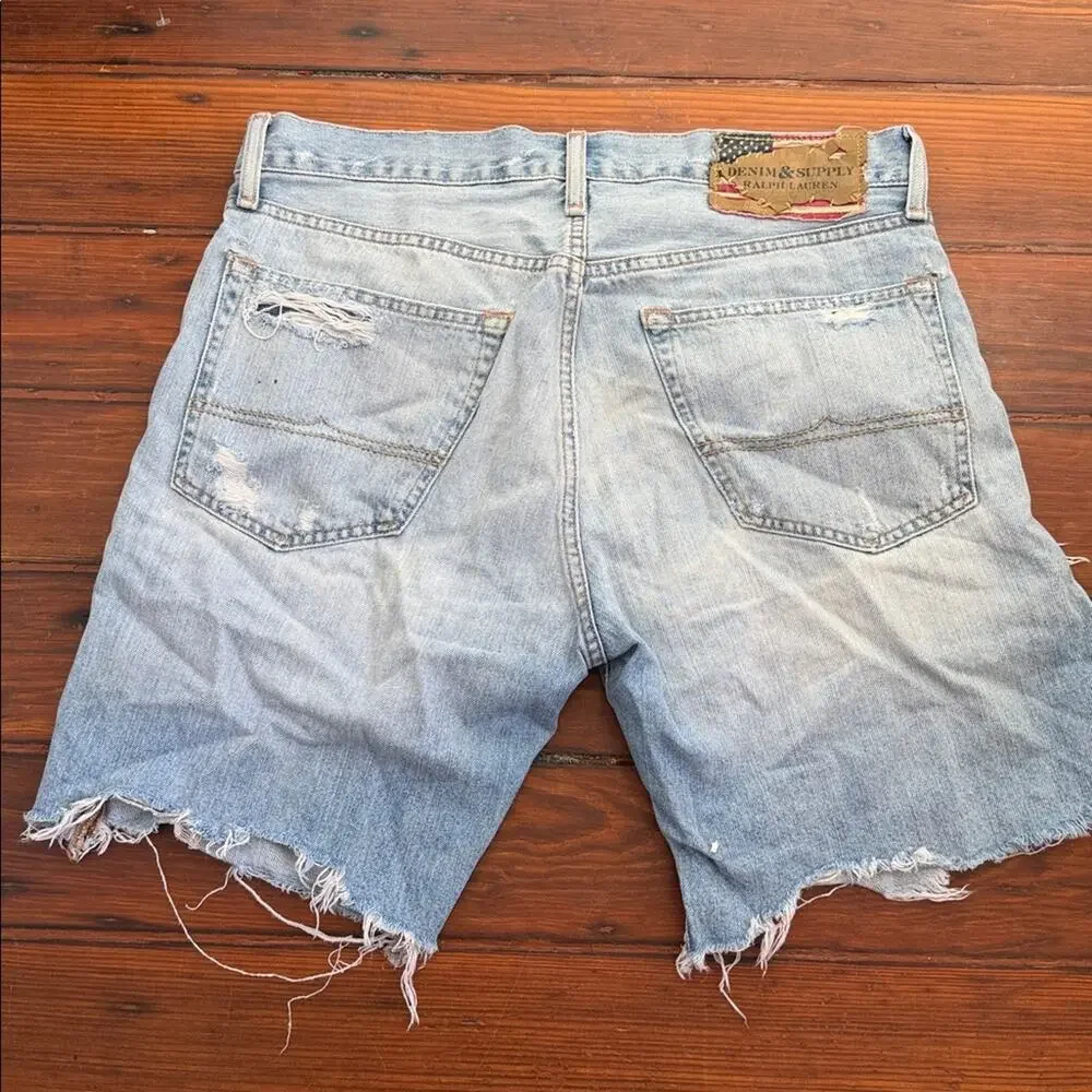 Denim & Supply Ralph Lauren grunge distressed denim jean cutoff shorts sz 32